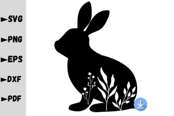 Floral Bunny Silhouette, Bunny SVG for Graphics and Crafts