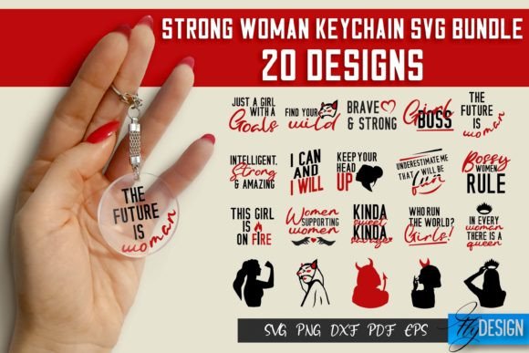 Strong Woman SVG Keychain Bundle Graphics for Crafts